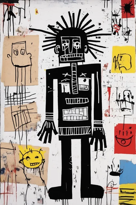 Jean-Michel Basquiat Style - make an artwork with the feeling of Basquiat's Untitled but with the style of street artist Banksy