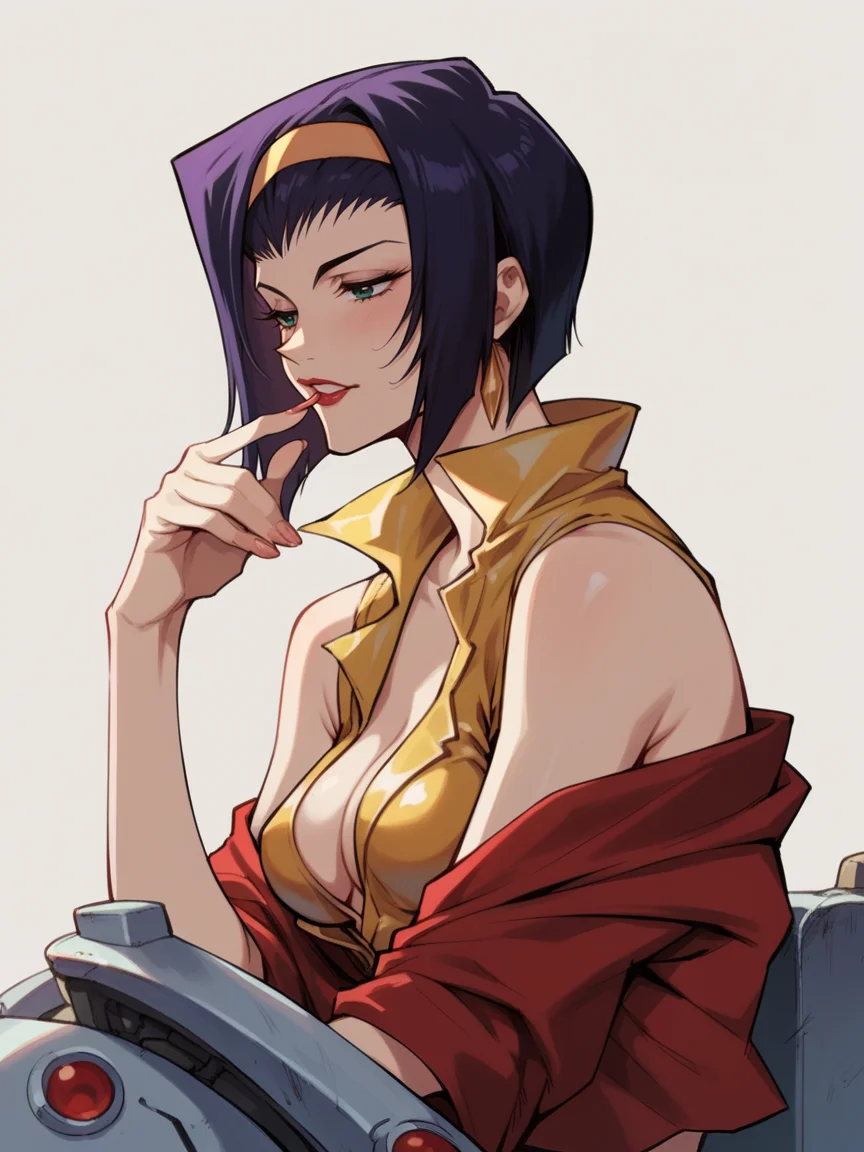 score_9, score_8_up, score_7_up, score_6_up, <lora:b3b0pXLP:1> b3b0p, cowboy bebop, solo, faye valentine, sexy, mechanical