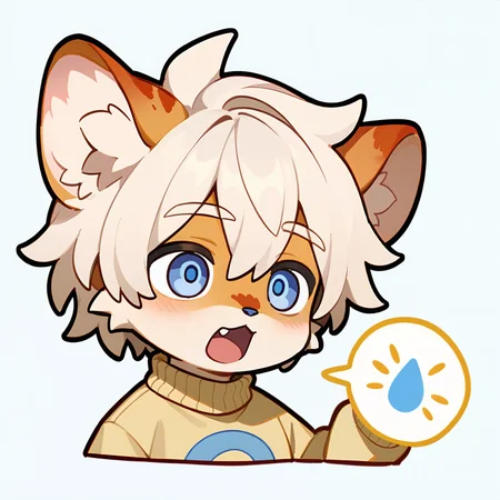 score_9,score_8_up,score_7_up,score_6_up,score_5_up,score_4_up BREAK
mihoyo,chibi,bust portrait,1boy,furry,male focus,transparent background,paws,solo,wide eyed,shocked,amazed,open mouth,<lora:mihoyo_XL:1>,, <lora:milkytiger_full-10:0.800>, anthro, milkytiger, tiger ears, tiger boy, long sleeves, sweater,  1boy, brown sweater, hair between eyes, blue eyes, short hair, male focus, grey eyes, tail,white hair, solo, furry male, furry, paw print,closed mouth, yellow sweater,