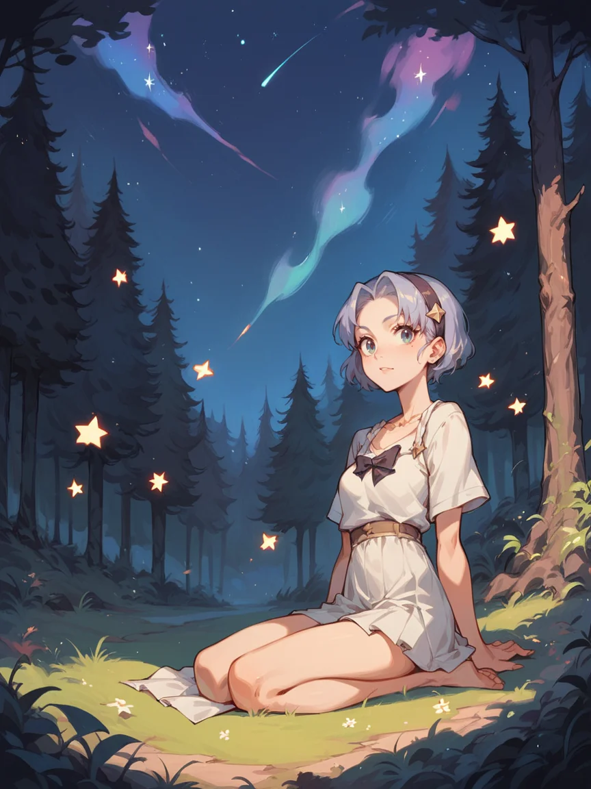 score_9, score_8_up, score_7_up, score_6_up, <lora:sc3n3ryXLP:0.4> sc3n3ry, star (sky), starry sky, 1girl, forest,