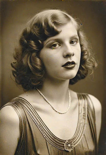 Vintage photo in 1920s of a young woman