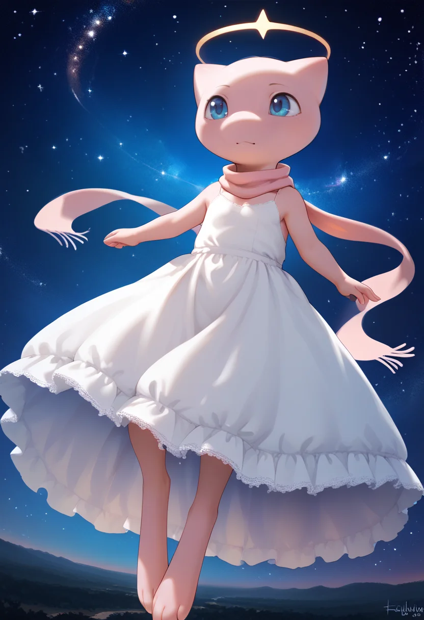 score_9, score_8, score_7, score_6, source_anime, night sky, star \(sky\), dutch angle,
BREAK
1girl, anthro, flying, looking away, floating scarf, flowing dress, :o , halo, <lora:POKEMON_MEW:1> mew, pokemon (creature) <lora:IncaseLycoXL:0.6> <lora:PersonalAmi_PonyXL:0.5> <lora:Pony Detail Tweaker V2.0:5>