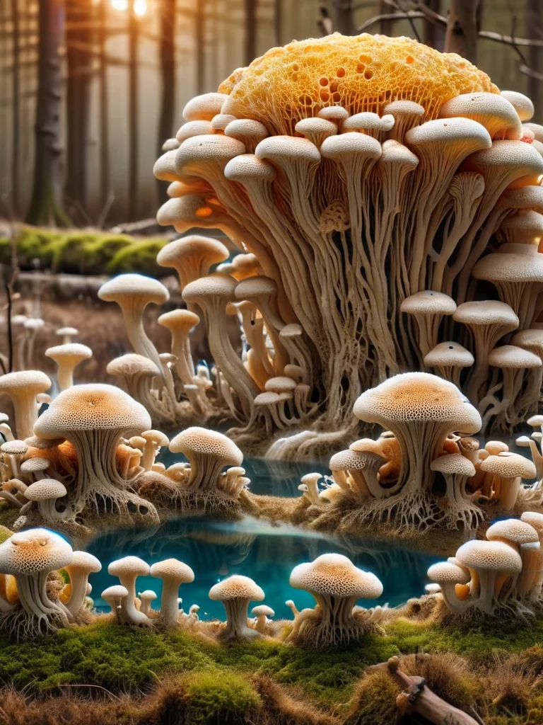 scifi, Psychedelic ,Mycelia,spongy, (hotspring:1.2) <lora:ral-mycelium-sdxl:1> ral-mycelium