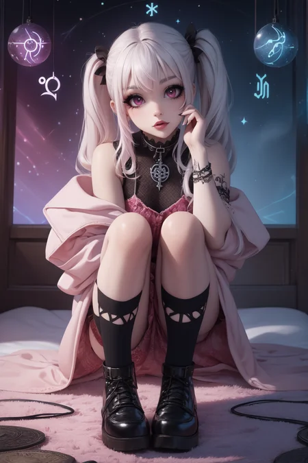 breathtaking full shot, full body, 1girl, <lora:edgPastelGothFashionv1:0.45> edgPastelGoth, pink outfit, wearing edgPastelGoth <lora:snak3platf0rm:0.25> snak3platf0rm eyeliner5 EyeDetail HairDetail <lora:water-a-e-style-darquelilly-v1:0.7> waterastrologystyle <lora:egirlmakeup:0.35> egirlmakeup, masterpiece, award-winning, professional, highly detailed