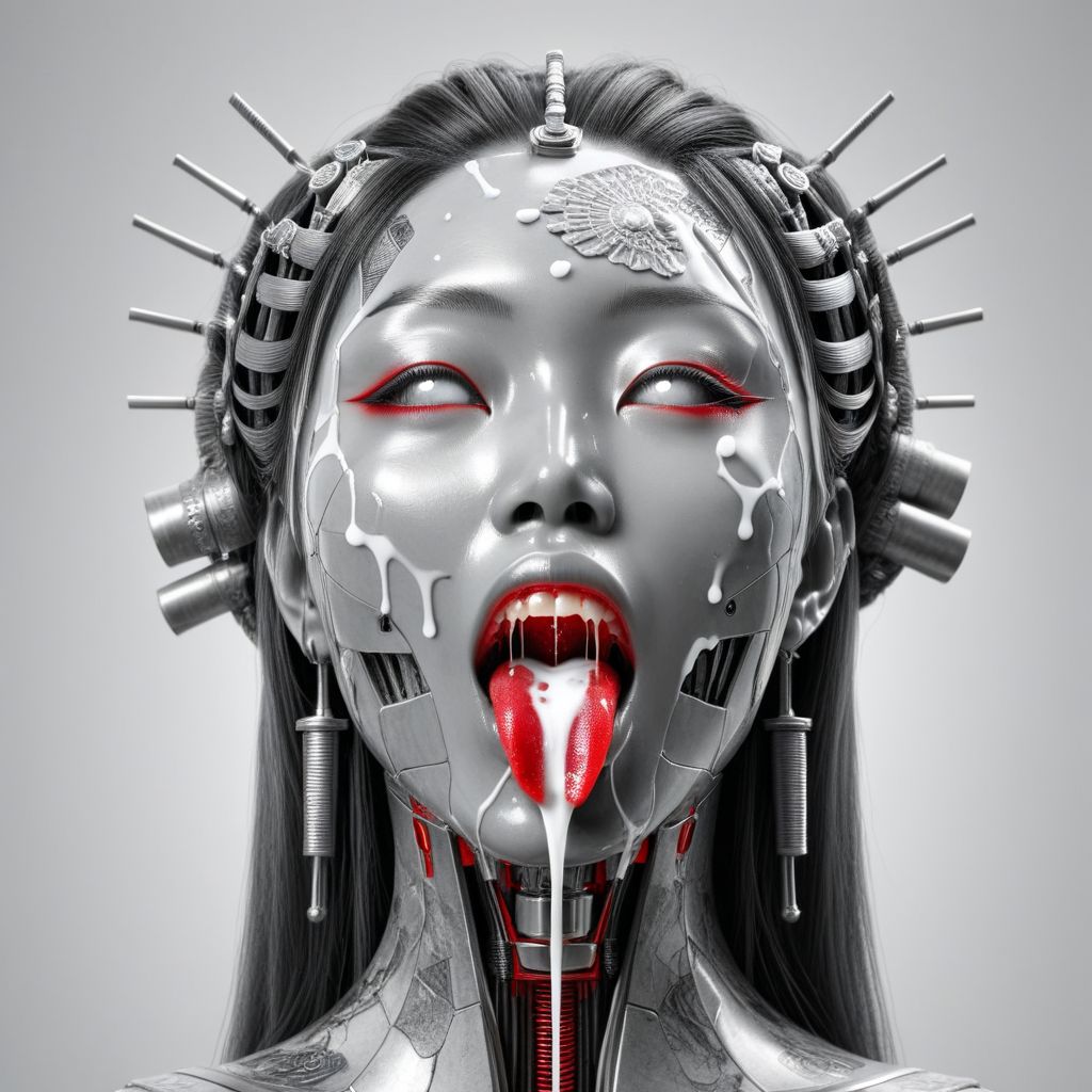 <lora:Kali_Yuga_Kali:1> kali, 
makeup, mechanical parts, long hair, facial, closed eyes, red themed, portrait, greyscale, cum, science fiction, white background, open mouth, japanese woman, grey background, forked tongue, egyptian themed, cumsplash,