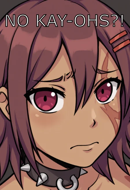 best quality, masterpiece, 2k, solo:1.3, 1girl, tomboy, <lora:CultistChV.01-000010:0.7>, BREAK
masterpiece, high quality, no bitches, (CultistCh, Kay-ohs), close-up, portrait, 1boy, male focus, solo, looking at viewer, furrowed brow, closed mouth,
medium hair, purple hair,red eyes, red hair, dark skin, striped, (colored skin, dark-skinned female, tattoo), hair ornament, facial mark, hairclip, spikes, (spiked hair), brown hair, collar, scar, purple eyes, hair between eyes, BREAK
<lora:No_Bitches__Meme_Pose_Concept__IllustriousXL_and_NoobAI:1>