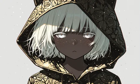 masterpiece, best quality, good quality,
anime character, solo, girl, water particles, general, white background, pure, iridescent sidelighting, clear outlines, floral, white hair,
gangster style, thug girl, creative luxury, clean, white space, fade, BREAK,
/// 1girl, solo, boots, blonde hair, (dark skin), very dark skin, eye focus, hood, (freckles), dress, simple background, blunt bangs, white background, windy hair strands, animal hood, short hair, white eyelashes, white eyes, gradient eyes, gold eyes, sand powers, standing, cat hood, long sleeves, looking at viewer, hood up, [:3], :<, animal ears, closed mouth, blush very aesthetic, masterpiece, absurdres, best quality, amazing quality, very aesthetic, absurdres, close up,
[shibafu \(glock23\), yuebaihezi, rella]