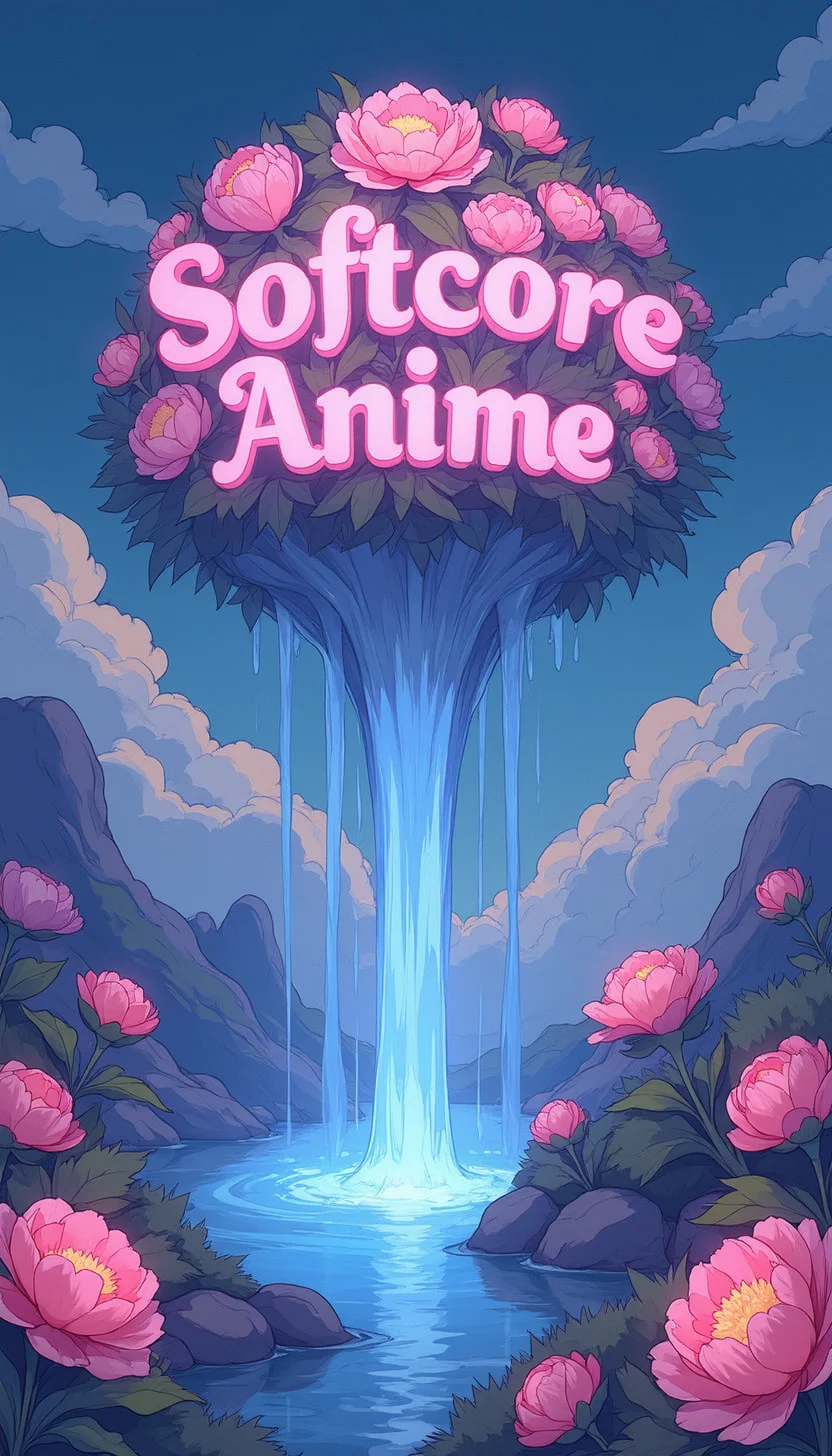 A high-quality, whimsical digital artwork in the style of pinksoftcoreanime, (with text 'Softcore Anime':1.1),
"A dreamlike garden floating in the sky, filled with luminous flowers and cascading waterfalls of light. The petals of the flowers softly glow, spelling out 'Softcore Anime' in a mesmerizing, otherworldly pattern."
