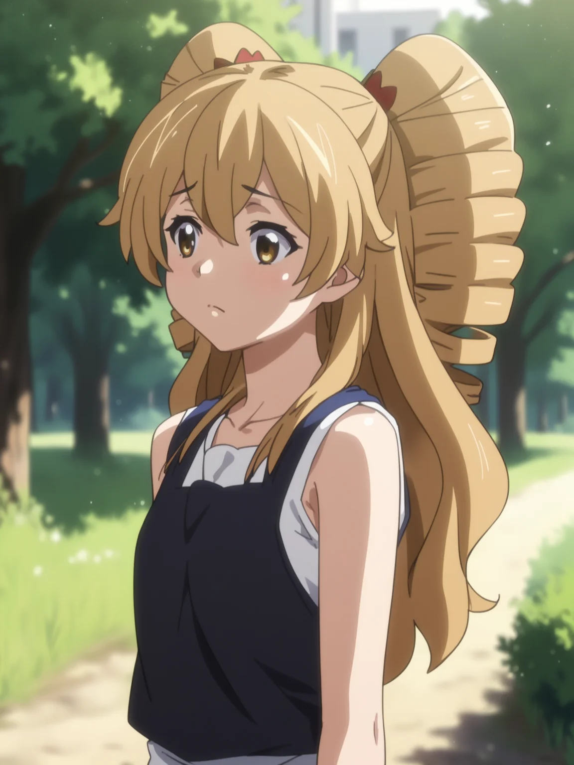 <lora:happy_tentacle-kyouleona-v0.1-000010:1>, ht_kyouleona, , embarassed, outdoors, day cowboy shot, 1girl, (petite:1.2), solo focus, (looking away:1.1), backlighting, (depth of field:0.8), (from below:0.8), score_9, score_8_up, score_7_up, score_6_up, score_5_up, score_4_up