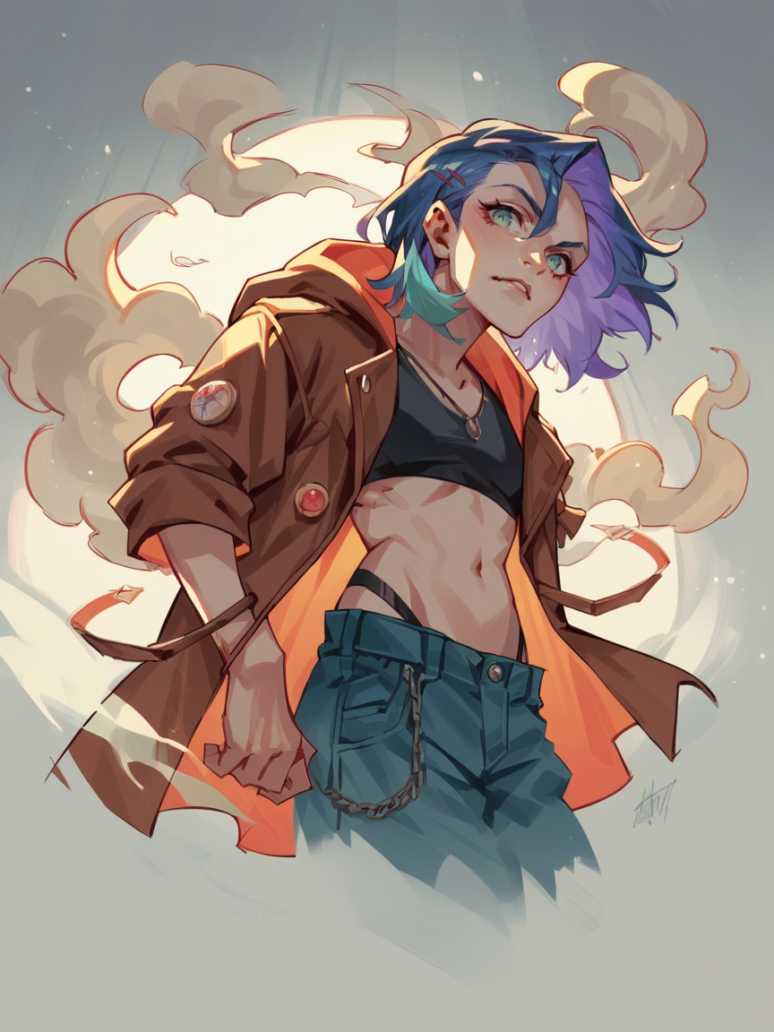 score_9, score_8_up, score_7_up, score_6_up, score_5_up, score_4_up,   <lora:T0n1XLP:0.9> T0n1, 1girl, colorful, smoke, dark, low light
