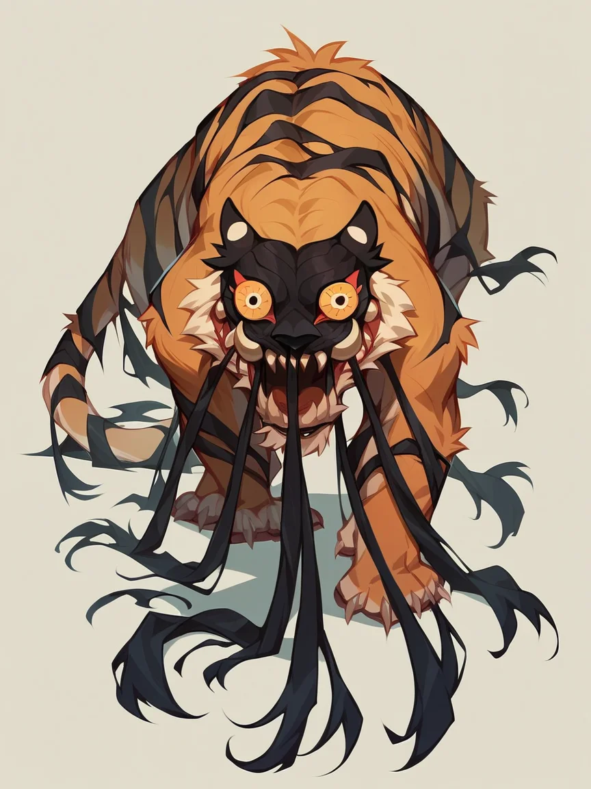 score_9, score_8_up, score_7_up, score_6_up, score_5_up, <lora:dreamtigerXLP:1> dream tiger, no humans, solo, teeth,