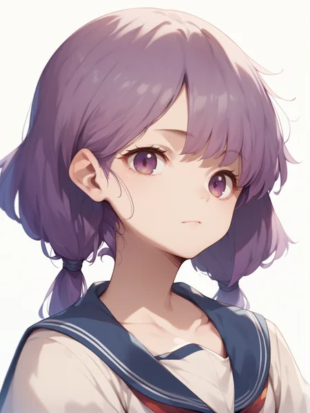 score_9, score_8_up, score_7_up, score_6_up, score_5_up, score_4_up, source_anime,
1girl, <lora:mm_phoneme-PD-1.0:1:lbw=ALL>,
(mm),
purple hair, purple eyes, low twintails, sailor uniform, white background, simple background, from front, upper body