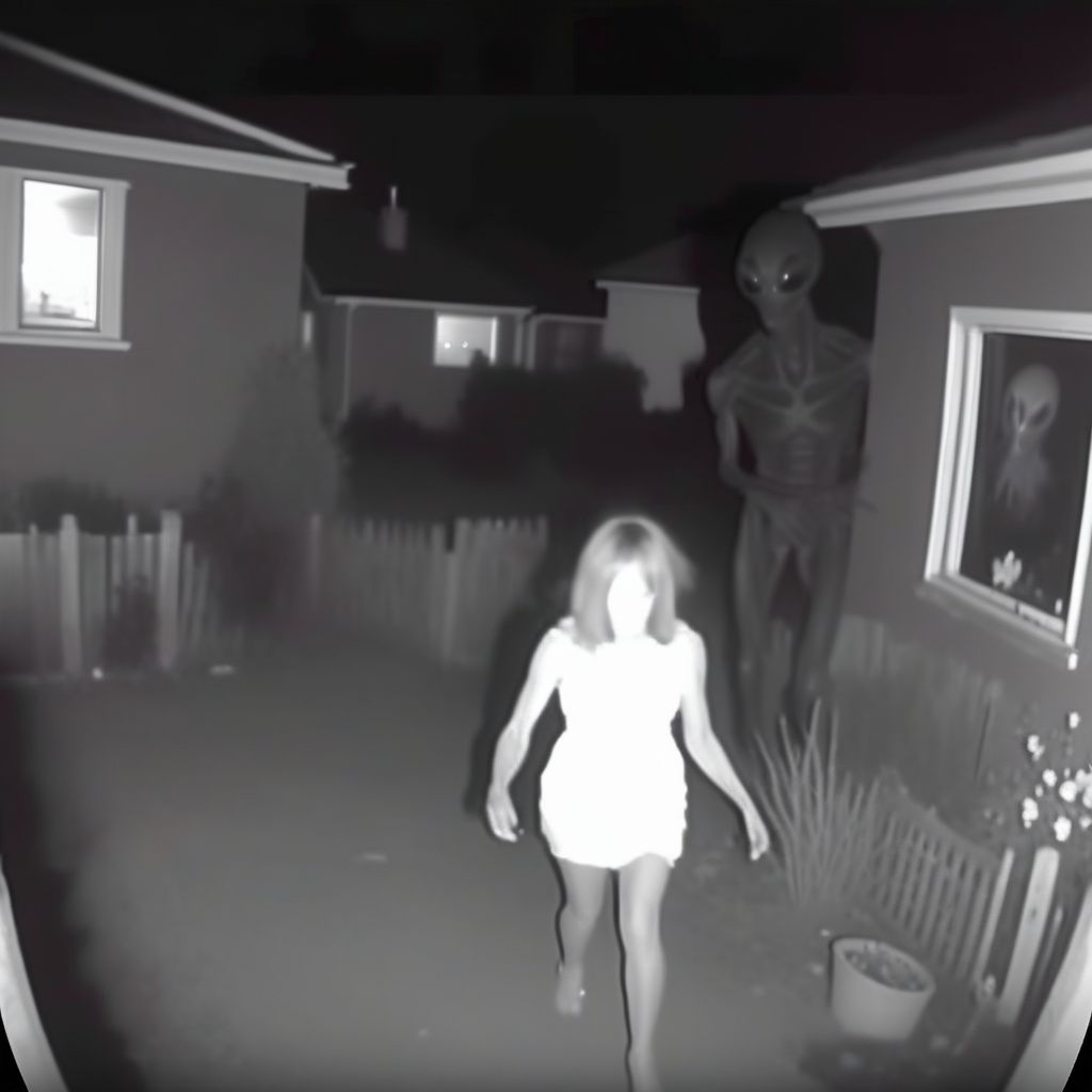 Footage of  a woman who blankly gazing upon an alien performing a psychic attack CCTV Style   <lora:SDXL-CCTV-Style-Lora:0.7>
