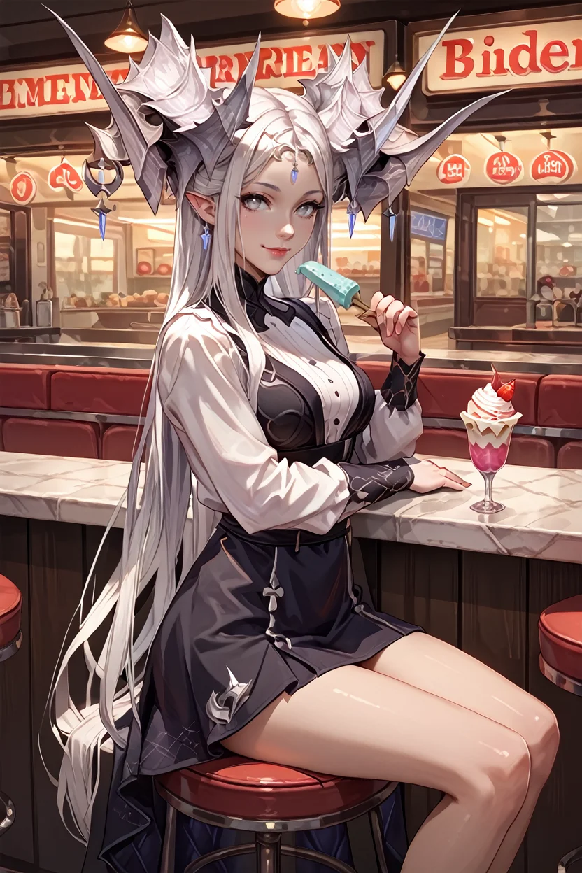 score_9, score_8_up, score_7_up
<lora:LABrelshaza:1.0>
LABrelshaza, 1girl, white hair, white eyes, demon horns, long hair, looking at viewer, looking at viewer, smiling, sitting, on stool, inside diner, counter, holding ice cream cone