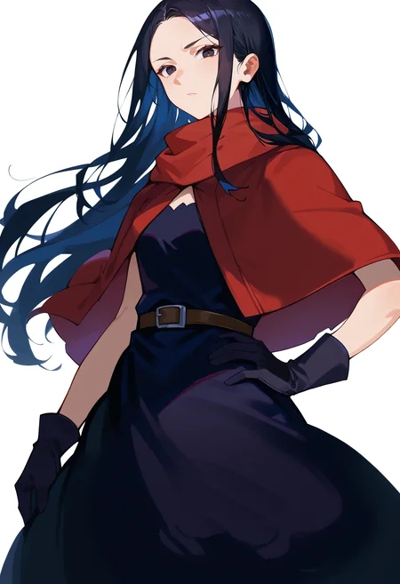 score_9,score_8_up,score_7_up,score_6_up, source_anime,
rin \(dungeon meshi\), 1girl, solo, long hair, black hair, gloves, dress, dungeon meshi, black gloves, belt, black dress, black eyes, red capelet,
hand on own hip,
standing, looking at viewer,
white background, simple background,
masterpiece, best quality, very aesthetic, absurdres
<lora:dungeon_meshi_collection_v23:1>