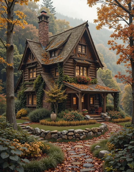 A photograph of a cute house on the mountainside. Hires photo taken with a DSLR camera. <lora:autumncore:0.6> autumncore <lora:Cottagecore_Flux:0.4> c0ttagec0re