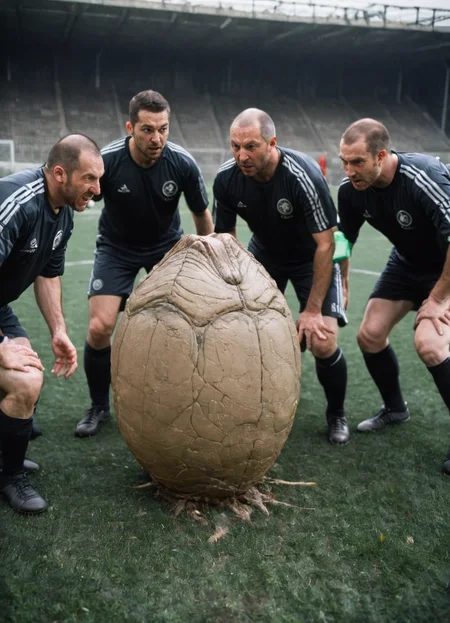 group of men playing soccer with xenoegg
<lora:Xenomorph_Egg_SDXL:1>