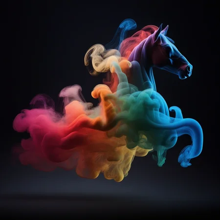 multicolored colorful smoke taking the shape of a horse