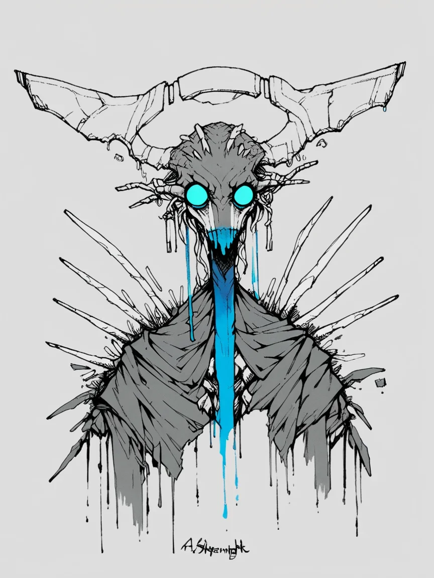 score_9, score_8_up, score_7_up, score_6_up, score_5_up, score_4_up, 4sh1pwr1ght <lora:4sh1pwr1ghtXLP:1> , alien, line art, blue blood