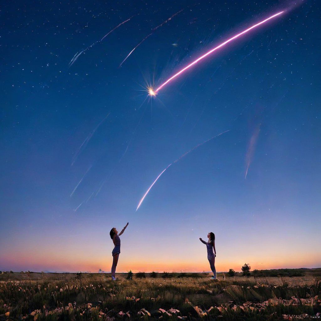 F-B-C, foreground: one human, background: shooting star, effect: human catches a shooting star
