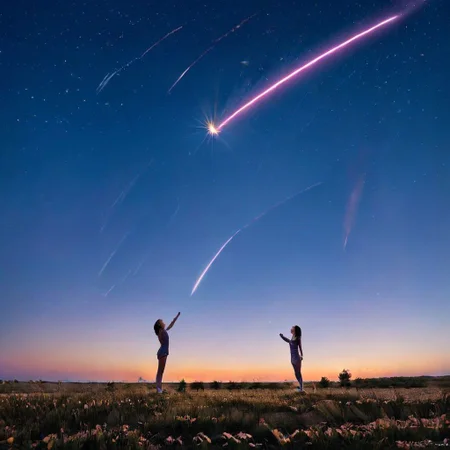 F-B-C, foreground: one human, background: shooting star, effect: human catches a shooting star