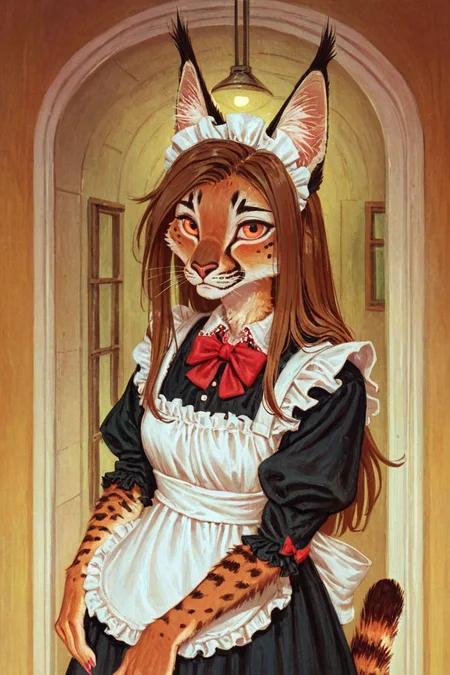 (anthro caracal girl:1.2),portrait,brown hair,long hair,looking at viewer,(solo:1.3)
subway staion,maid outfit,
<lora:Perfect Hands:1> <lora:Trepenok:0.9> <lora:age_slider_v4:-3>, score_9, score_8_up, score_7_up, score_6_up, score_5_up, score_4_up,zPDXL