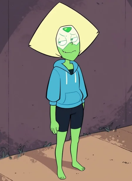 score_9, score_8_up, score_7_up, highly detailed, peridot, flat chest, blue hoodie, shorts, smirk, rating_questionable, source_anime, sustl, BREAK best quality, masterpiece, cartoon, e621, digital_art <lora:Stevenuniverse-style-pdxl-4:1.0>
