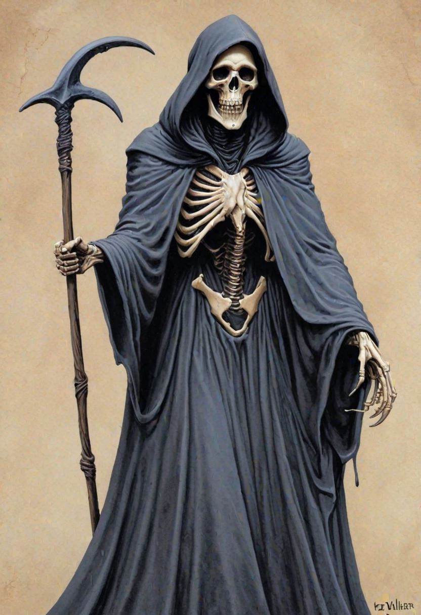 evoKevWalker, 
The Grim Reaper detailed, masterpiece, mtg, fantasy painting, art by kev walker