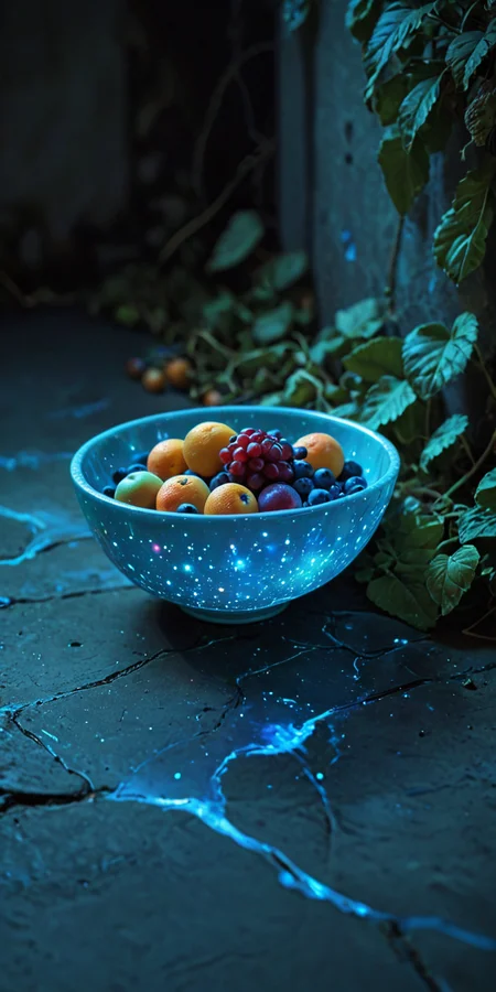 (8k analog photo,faerie:1.2),
a bowl of fruit on a stone floor, vibrant, night,
<lora:Bio-Luminescence:1> bioluminescent