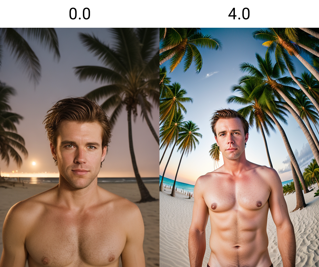 portrait of a handsome white man in beach, night, palm trees, topless, brown hair<lora:fisheye_260steps:0.0>