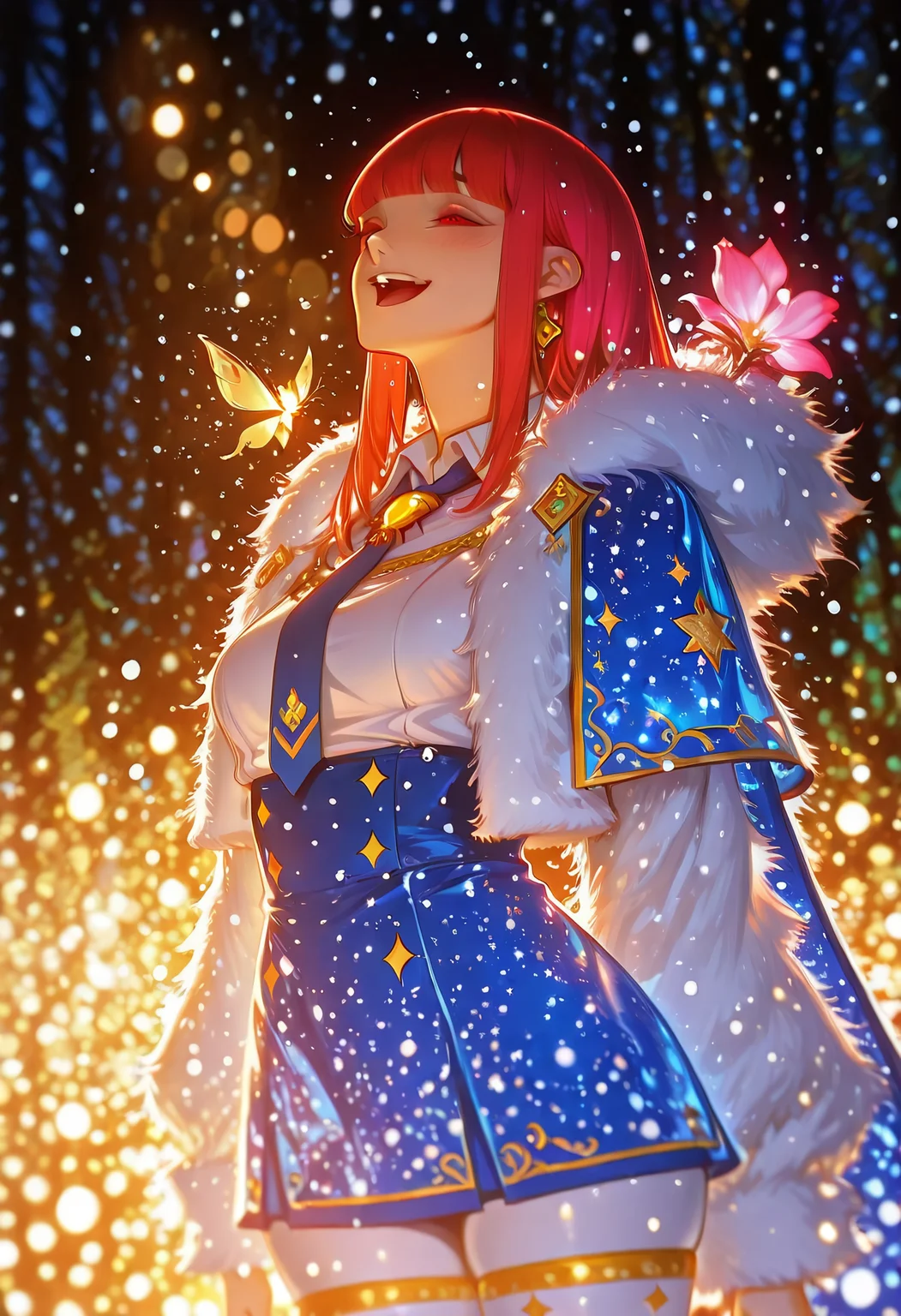 score_9,score_8_up,score_7_up,score_6_up,score_5_up,score_4_up
,green forest, pink and red flowers, day,
magic atmosphere, optimistic,
<lora:The_Great_Mage_Returns_After_4000_Years__Isabelle_Triznine:1>
1 girl, solo, solo, straight hair, long hair, red hair, blunt bangs, red eyes,
Isabelle_Scholar, white uniform, blue short cape, blue skirt, white thigh-highs, black boots, blue necktie, golden brooch, gold accents, tight shirt, long sleeves, mini skirt,
,snowing,
White fur coat, happy, laughing, close eyes,
firefly,ttguweiz,RDJlock,AkiyamaRyo,samdoesarts,106858,Vergilhoo,Apone3D,bokeh,jeans tight pants,<lora:lowlight:1>,night,dark background,seductive_smile,<lora:Anime_artist_illustrious_r1:1>,Anime-art,Art8st,head_tilt, perfect face, perfect eyes,