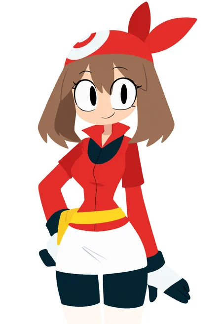 (masterpiece, best quality, good quality, very aesthetic, absurdres, newest:1.2), (curvy, medium breasts), zzMay, solo, brown hair, blue eyes, medium hair, red shirt, bike shorts, red bandana, red shirt, gloves, white miniskirt, yellow belt, <lora:MayPokemon_NAI:1.0>,, smile, looking at viewer, cowboy shot, ,<lora:ToonCAT_NAI:1.0>,