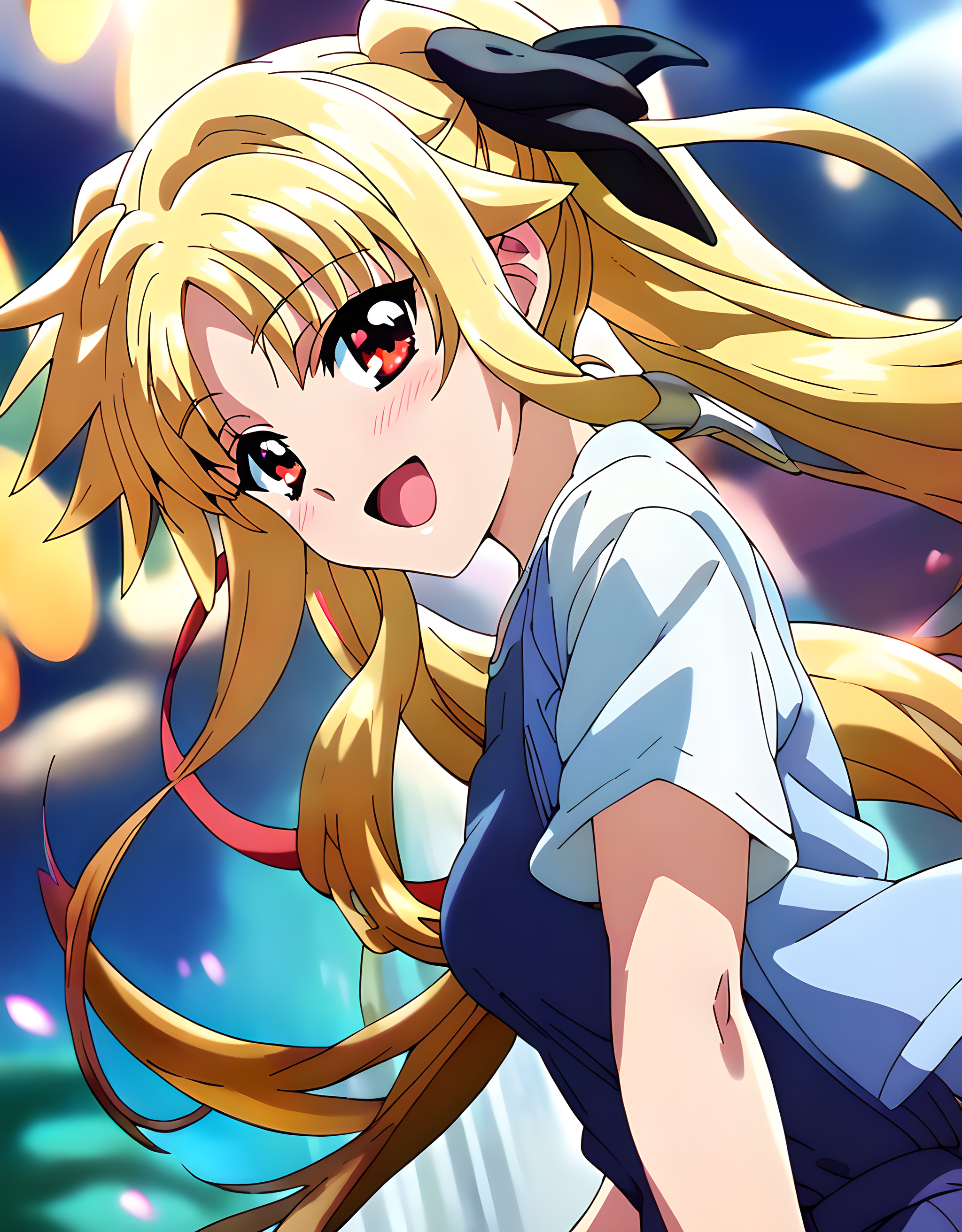 <lora:pony_xl_fate:1>,fate,score_9,score_8_up,score_7_up,source_anime,looking_at_viewer,looking in love,upper eyes,1girl,solo,casual,it's a lot of fun,laughing,:d,blush,cowboy_shot,
