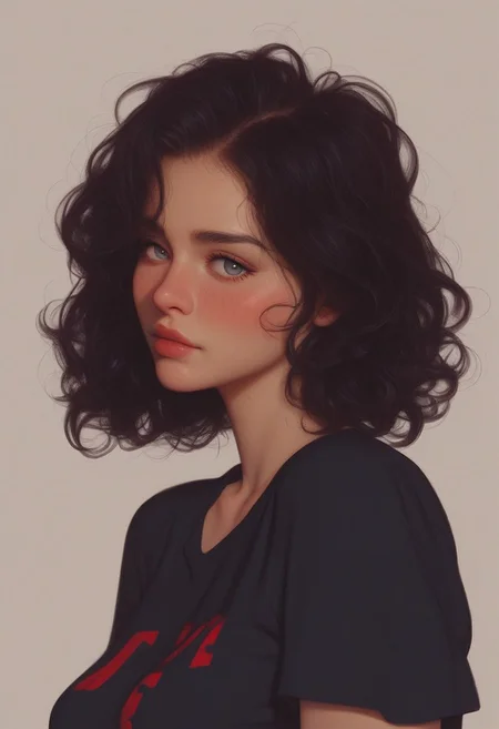 ((Score_9_up, Score_8_up, Score_7_up)), (((Masterpiece, Best Quality, Highest Resolution, Skindentation, Extremely Detailed, Semi Realism))),
(Round face with fluffy cheeks, Blushing, Detailed round eyes, Detailed iris, Messy and long fluffy hair, Detailed hair strands gently falling on her face), Intricately designed denim Jacket, Cropped t-shirt, Medium breasts with natural sag, At a retro bar, Night lights, Sexy and seductive glow on her face, Erotic expression on her beautiful face