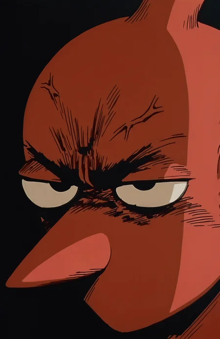 (artist: incase:0.4), good quality, best quality, highres, masterpiece, (traditional media, inked:0.6), anime screenshot, solo, portrait, 
red pikmin, pikmin \(series\), no humans, red skin, no mouth, black eyes, pikmin (creature), pointy nose, angry, rage, upset, annoyed,
 <lora:Great Teacher Onizuka NoobAI V-Pred-000080:0.75>