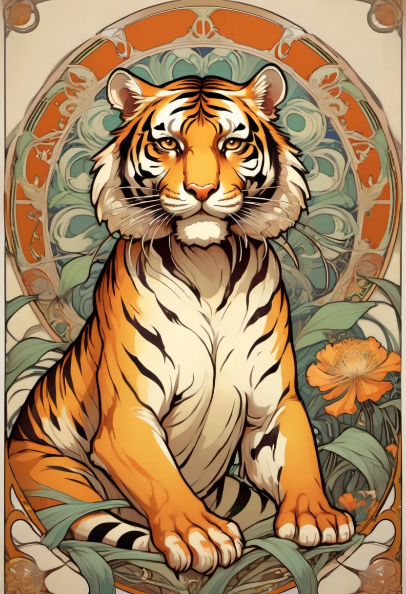 ccxl-mucha, art style, tiger <lora:ccxl-mucha_lora_vA1:1>