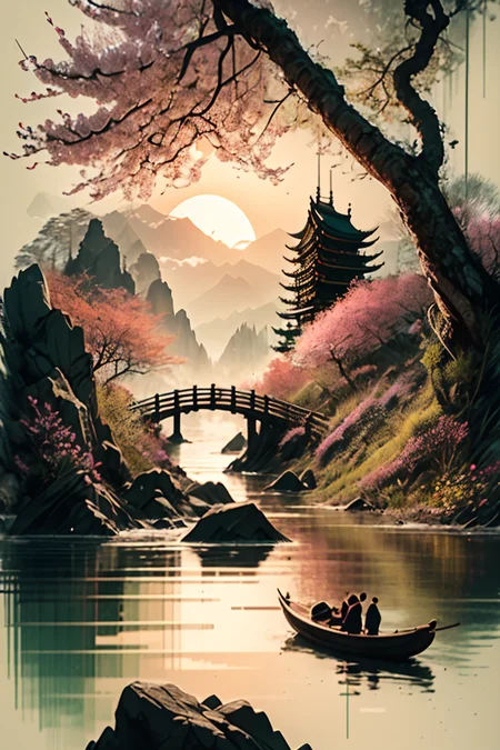 <lora:Calligraphy-ink-style-darquelilly-v1:1> calligraphyinkstyle, a noble stunning dragon flying in the sky, sunrise, spring, volumetric lighting, sunrise reflected in the water, black background, peaceful atmosphere, detail colour is green, a cherry blossom tree just with closed flowers