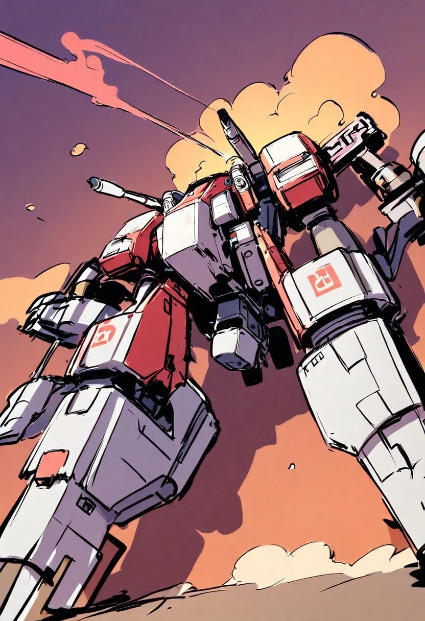 SK3, simple sketch, sharp shadows, a huge ai robot with pink hair blasting off into space, low-angle view, rocket smoke,