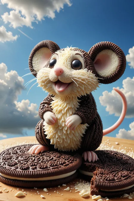 (masterpiece, realistic:1.3) , (extremely intricate:1.2) , portrait of a Mighty Mouse, (face:1.2) , floating hair, wind, cloud, sunlight, cinematic light, bangs, made of creamy cookies <lora:Creamy_Cookie_-_World_Morph:1>, <lora:aidma-Image Upgrader-v0.1:0.35> detailmaximizer, highly detail, beautiful composition, perfect background, epic