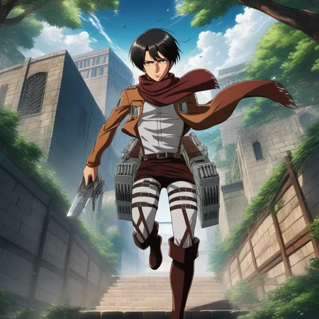 anime artwork a man in a costume in the airs, trees, huge walls, attack on titan <lora:AoT1024:0.8> . anime style, key visual, vibrant, studio anime, highly detailed