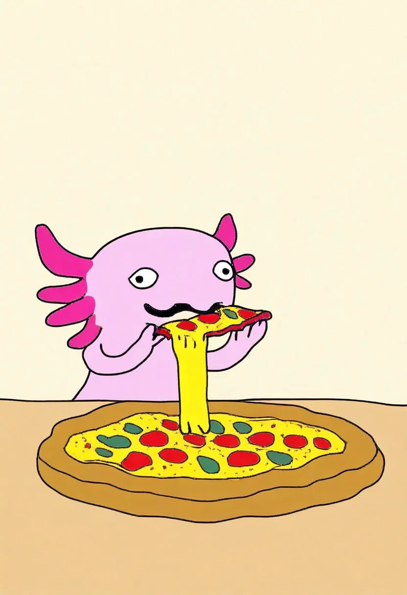 masterpiece, very aesthetic, sbhj, bad quality, worst quality, worst detail, solo, axolotl, eating pizza