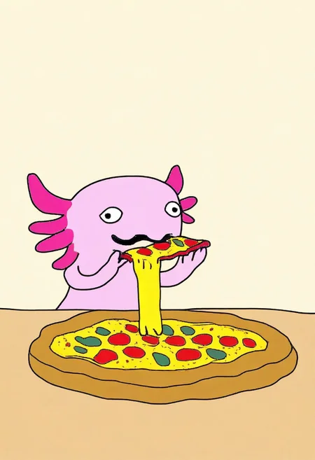 masterpiece, very aesthetic, sbhj, bad quality, worst quality, worst detail, solo, axolotl, eating pizza