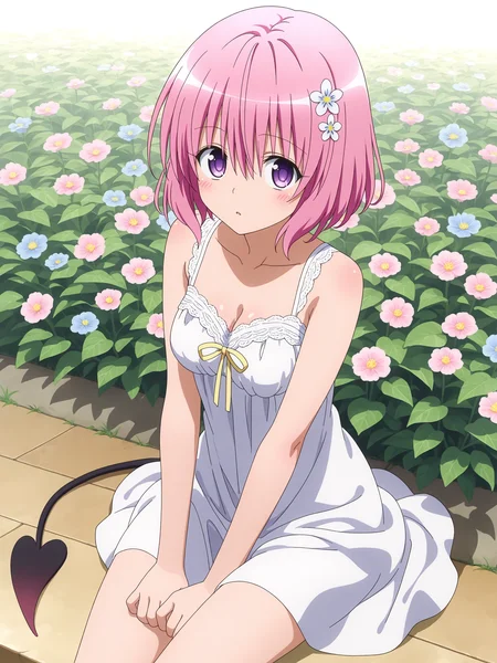 <lora:momo velia deviluke:1>,momo,tail,flower,