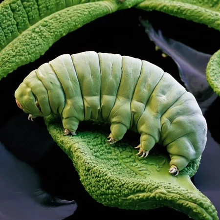 A colorful tardigrade sitting on a beautiful green leaf, nature scene, photograph,  <lora:Tardi:.7>