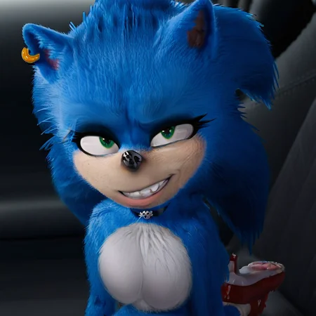animal ears, Sonic, white socks, blue hedgehog, earring, eyeshadow, female anthro, red shoes, white gloves, green eyes, choker