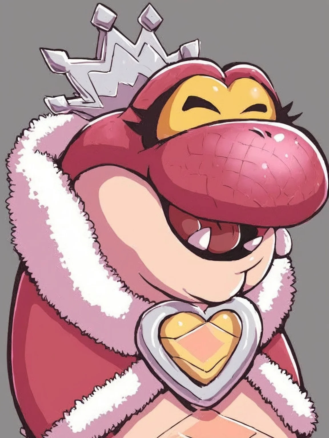 source_furry,
score_6.
score_7,
2d,
anime,
<1girl:1.5>,
<solo:1.5>,
<simple background:1.5>,
<white background:1.5>,
queen_hisstocrat, pink_snake, no humans, grey background, solo, crown, fangs, open mouth, closed eyes, simple background, pokemon (creature), fur trim, tongue, smile,
<lora:Queen_Hisstocrat-PonySDXL:1> queen_hisstocrat,
<lora:Pony_DetailV2.0:1>,