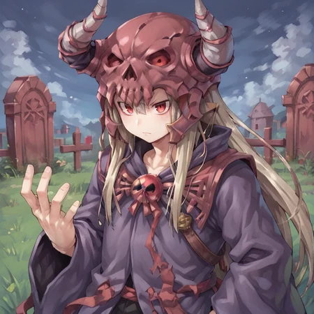 (score_9, score_8_up, score_7_up, score_6_up), source anime, BREAK, <lora:Necromancer:0.85> , necdef, 1boy, red eyes, long hair,  grey hair, horned helmet, skull brooch, (robe), looking at viewer, solo, serious, (face), close-up, outdoors, graveyard, night,  <lora:backgroundsetXL:0.4> , background,  <lora:y0tt4:0.6> , y0tt4,