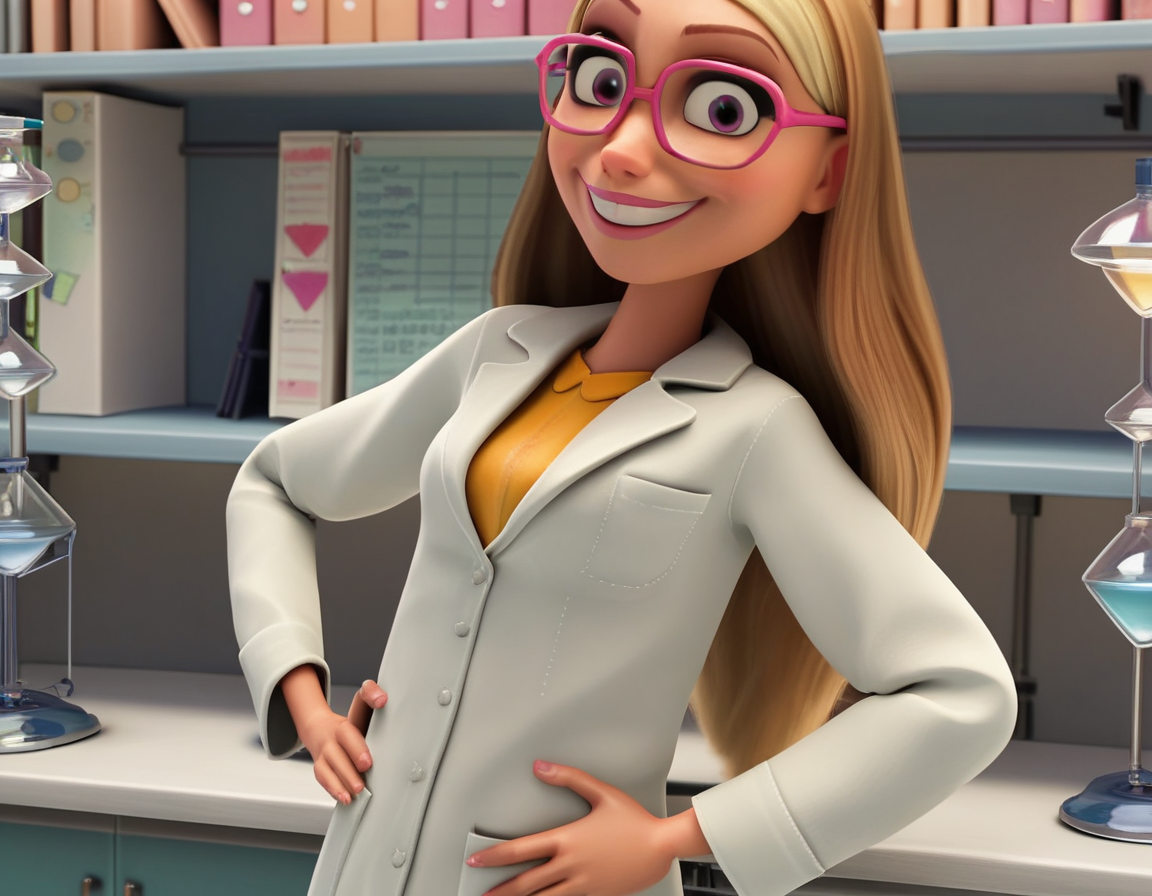 score_9, score_8_up, score_7_up, source_anime, <lora:honey-lemon-movie-ponyxl-lora-nochekaiser:1>, honey lemon, long hair, blonde hair, 3d,, glasses, pink-framed eyewear, coat, labcoat, white coat,, indoors, smug, smile, looking at viewer, solo, hands on hips,, cowboy shot, dutch angle