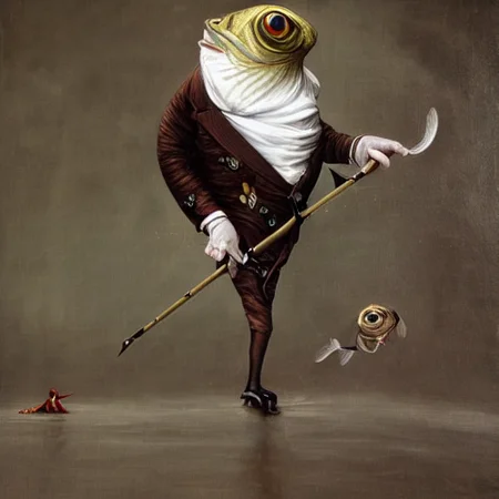 a painting of a fish with a monocle and walking stick by dr-strange
