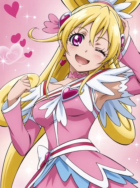 <lora:cureheart.pony:1>,
cureheart,
large breasts,
one eye closed,
light blush,
